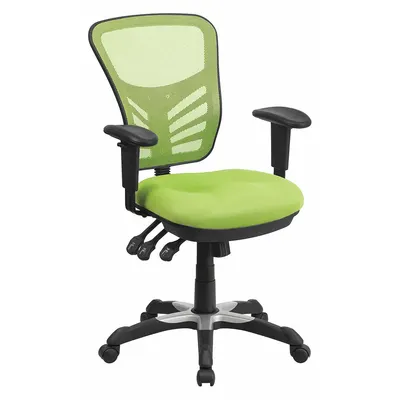 FLASH FURNITURE Office Chair: Nicholas, Ht, Green, Mesh Material, 18 1/2 in Back Ht - Adjustable-Arm Office Chairs