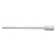 Cleanroom swab with a flexible, high-absorbency rectangular foam tip. Tip length 1 in, width 1/2 in, overall length 5 in, with a 4 in polypropylene handle. Suitable for precision cleaning in controlled environments.