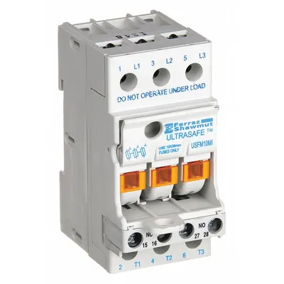 MERSEN Fuse Block: Finger-Safe, 3 Pole, 600 V AC, DIN Rail Mounting - Midget Fuse Blocks