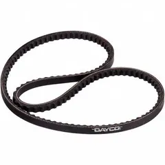 Cogged V-belt with A belt trade size, 36° angle, and 5/16 in thickness. Reinforced with polyester cord for power transmission in automotive and industrial drive systems. Cogged design reduces bending resistance for use with small pulleys or in confined spaces.