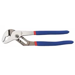 These V-jaw tongue and groove pliers feature a groove-joint design for quick adjustment to various workpiece sizes. With a 10 in overall length, 1/2 in jaw width, and a 2 1/8 in max jaw opening, they are suited for turning, holding, and clamping in maintenance, assembly, and repair tasks.