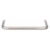 This standard pull handle is made of polished stainless steel with a silver finish. It features threaded holes for fixed mounting and a 1/4"-20 screw size with a 0.31 in grip thickness. Suitable for use on industrial cabinets, enclosures, and machinery doors requiring a corrosion-resistant handle