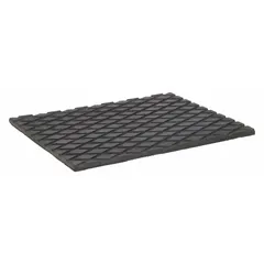 This black rubber anti-skid pad is a replacement part for machine rollers. It provides traction to reduce slipping on roller surfaces in material handling and conveyor systems.