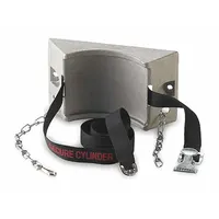 This wall-mounted bracket secures a single gas cylinder with a diameter of 4 to 14 inches. It is used in settings where gas cylinders need to be stored upright and stable, such as laboratories, workshops, and manufacturing facilities