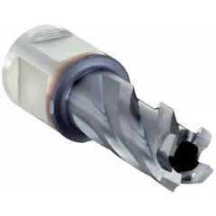 This annular cutter is made of high-speed steel with a TiCN coating for general cutting applications. It has a 1 in maximum cutting depth and is designed for use with magnetic drill presses to create holes in metal workpieces.