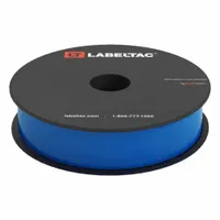 Continuous label roll for LabelTac 4 printers. Vinyl, blue gloss material rated for indoor and outdoor use. Suitable for pipe marking, equipment identification, and safety signage