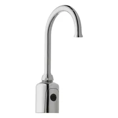 Cast brass construction with polished chrome finish. Single-post sensor faucet from the HyTronic Gooseneck series. Includes mounting hardware. Suitable for commercial restrooms, healthcare facilities, and public washrooms where touchless operation is desired.