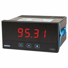 The OMEGA DP20 is a 4-digit red LED multi-function digital panel meter with a display span from -1,999 to 9,999. It provides True RMS measurement for electrical frequency with accuracy better than 0.5% FS. The meter includes a relay output rated at 8 A @ 250V. Typical applications include industrial control panels, power monitoring systems, and test equipment.