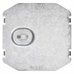 Blank steel wiring protector plate designed for rectangular electrical boxes. Overall length of 3 5/8 inches. Used to cover and protect unused box openings, preventing dust and debris entry.