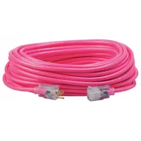 SOUTHWIRE Extension Cord: Outdoor Use, 100 ft Lg, Outlet, 5-15P, 12/3, SJTW, Pink, Single Connector (MPN 2579SW000A)