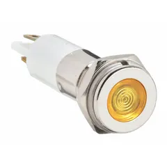 This LED indicator pilot light features a yellow flush head with an H10 designation. It is designed for panel mounting and provides a visual status signal on industrial control panels and machinery. Electrical connection is via a 0.11 male quick disconnect.