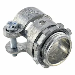 Die-cast zinc straight squeeze connector for terminating and securing armored cable or flexible metal conduit to electrical boxes or enclosures. 3/4 in trade size, non-insulated, silver finish. cULus Listed.