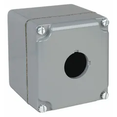 Aluminum enclosure for 30mm operators with one hole. Rated NEMA 1, 12, 13, 3, 4, and 6 for indoor and outdoor use. Suitable for industrial control stations requiring washdown and corrosion resistance.