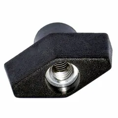 T-handle knob with threaded through-hole, constructed from steel with zinc finish. Features M6 thread and 30 mm diameter. Used for manual adjustment and clamping on industrial machinery, jigs, and fixtures.