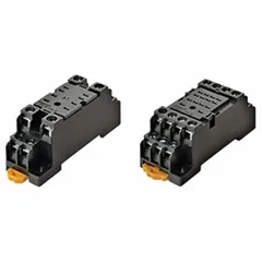 The OMRON PYFZ-14 is a combination DIN-rail and surface-mounted socket for 14-pin relays rated at 6 A. It provides secure relay connections and simplifies wiring and maintenance in industrial control panels, automation systems, and machinery.