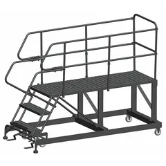 This rolling platform provides a fixed-height elevated work surface for tasks requiring access at 2.5 ft. Constructed of steel with a gray finish, it includes handrails and a foot-activated step lock for secure positioning. The non-foldable design supports up to 800 lb.
