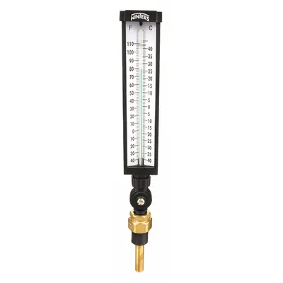 WINTERS Industrial Glass Thermometer: -40°F to 110°F /-40°C to 40°C, +/-1% Accuracy - Lead-Free Adjustable-Angle Thermometer with Thermowell