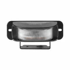 Surface-mount emergency warning light with amber and clear lens, rated 13 W and operating on 12/24V DC. Features 21 selectable flash patterns and meets SAE Class 1 light class rating. Commonly used as perimeter lighting on emergency vehicles for high-visibility signaling.