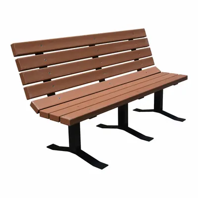 OEM Outdoor Bench: 72 in Overall Lg, 37 1/8 in Overall Ht, Brown, Black, Plank Surface - Thermoplastic Coated Steel Benches