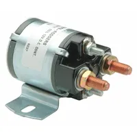 SPDT DC power solenoid with continuous duty cycle and 24 V DC coil. Features 4 terminals: coil termination #10-32, contact termination 5/16 in-24. Used for switching in battery-powered equipment, DC motor controls, and power distribution systems