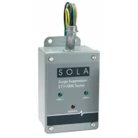 This SOLAHD surge protective device is a three-phase, chase-nipple external-mount unit in a metal enclosure. It is designed for 120/208V AC Wye systems with a maximum continuing operating voltage of 150/300 V AC and voltage protection ratings of 700V (L-G, N-G). Typical applications include protecting industrial electrical equipment from voltage transients and surges in commercial and industrial facilities