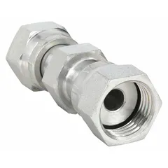 This swivel-type union from the Seal-Lok series connects two 1/4 in OD tubes in high-pressure hydraulic systems. The O-ring face seal design prevents leaks in applications up to 9,200 psi, common in industrial machinery, mobile equipment, and fluid power circuits.