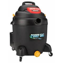 This SHOP-VAC wet/dry vacuum features an 18-gallon plastic tank, a 2-1/2 inch diameter vacuum hose, and an 8-foot hose length. Designed for pickup of both liquids and dry debris, it is suitable for cleanup tasks in workshops, construction sites, and maintenance areas.