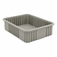 Plastic hanging bin designed for use with standard wire shelving systems. White finish. Suitable for organizing small parts, tools, and supplies in industrial, warehouse, and workshop environments
