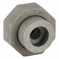 Steel union with 1 in x 1 in female socket x female socket configuration, Class 6000 pressure rating. Socket-weld connection type for extreme-pressure piping systems. Used to connect two pipes of the same diameter, allowing disassembly and maintenance in high-pressure industrial applications