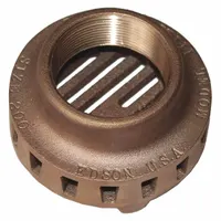 Bronze suction strainer with 4-inch FNPT female NPT connections and a 4-inch strainer diameter. Features round perforations on the side for suction-side filtration in fluid systems, protecting pumps and equipment from debris