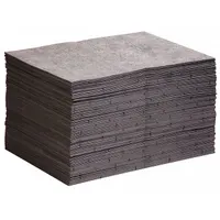 Perforated polypropylene sorbent pad measuring 20 in x 15 in (L x W) in gray. Each pad absorbs 14 1/16 oz of fluid. Pack of 200. Used for absorbing spills, leaks, and drips in industrial maintenance and plant operations