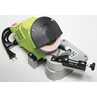 This chain saw chain sharpener operates on a 110V power source and includes one 3/16 in grinding wheel for sharpening saw chains. It is designed for workshop or field maintenance of chainsaws used in forestry, landscaping, and tree care