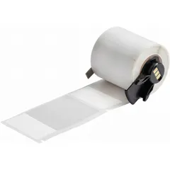 Precut wraparound label for marking cables, wires, and small cylindrical surfaces. White matte vinyl resists abrasion and chemicals. 100 labels per roll, 2 in core. Compatible with M710 printer series; requires M7-R4300 ribbon.