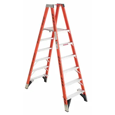 WERNER Twin Platform Stepladder: 6 ft Ladder Size, Fiberglass, 300 lb Load Capacity - Non-Conductive Fiberglass Twin-Platform Stepladders