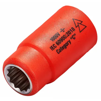 ITL Insulated Socket: 1/2 in Drive Size, 1/2 in Socket Size, 2 in Overall Lg - 1/2" Drive SAE Insulated Hand Sockets