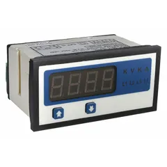 AC current digital panel meter with True RMS measurement, accepting 0 A to 5 A input and displaying on a red LED screen with 0 to 300 span. Accuracy is ±0.5% of range + 1 digit. Includes screw clamp terminals and instructions. Used for monitoring AC current in control panels, switchgear, and power distribution systems.