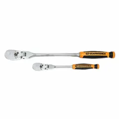 This GEARWRENCH flex-head ratchet features a reversible pear-head design with a full polish chrome finish. The 4° minimum arc swing enables use in confined spaces, and the non-magnetic construction suits sensitive environments. Suitable for tightening and loosening fasteners in automotive, industrial, and general mechanical applications.