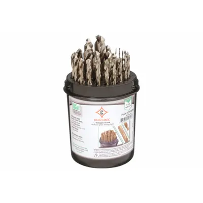 CLE-LINE Jobber Length Drill Bit Set: 29 Pc, 1/16" to 1/2" by 64ths, 135° Split Point - Cobalt Jobber-Length Drill Bit Sets