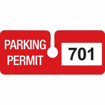 BRADY Parking Permit: Parking Permit, 4 3/4 in Overall Wd, Vinyl, Red, 2 in Card Ht - Parking Hangers