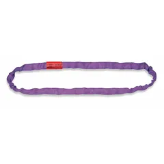 Endless round sling made of polyester with a 5/8 in body diameter and 6 ft length. Suitable for lifting and rigging in industrial applications such as construction, manufacturing, and warehousing. The endless design supports vertical, choker, and basket hitches.