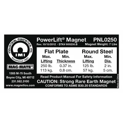 MAG-MATE Replacement Capacity Sticker: 900256 - Accessories for Below-the-hook Lifting Magnets