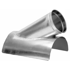 This steel in-cut branch fitting connects a secondary duct at a 30° angle into a main 14-inch diameter duct. It is used in industrial ventilation and dust-collection systems to direct airflow with reduced turbulence. Overall length is 2 inches.