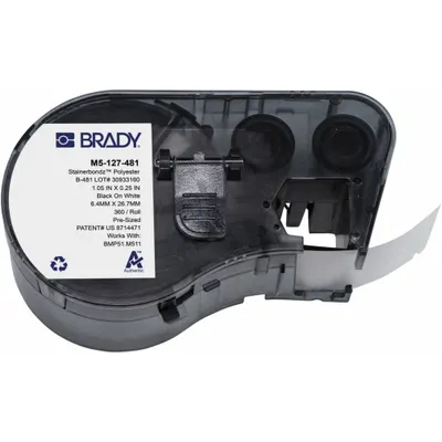 BRADY Combined Label and Ribbon Cartridge: 1/4 in x 1 3/64 in, Polyester - Brady Precut Label Roll Cartridges