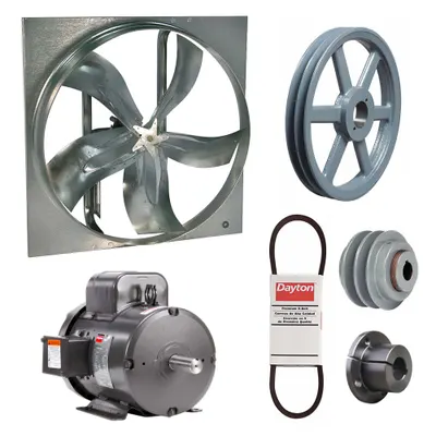 Dayton Exhaust Fan with Drive Package: Belt Drive, 54 in Blade, 3 hp, 37,683 cfm - Belt-Drive Panel Exhaust Fans with Drive Package