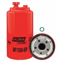 Spin-on fuel filter with cellulose media and integral gasket. Outside diameter 3 11/16 in, thread size 1"-14. Used in diesel fuel systems for heavy-duty equipment and vehicles to remove contaminants