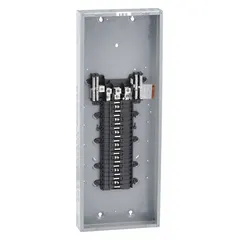 This 225A main lug load center is designed for 3-phase, 208Y/120/240V AC indoor installations. It provides 42 spaces for branch circuit breakers and has a 65kA short-circuit current rating. The unit accepts no tandem breakers and requires a separately ordered enclosure cover. Typical applications include power distribution in commercial and industrial facilities.