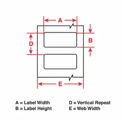 This precut label roll measures 5 in x 3 in and is made of metal-detectable polyester with a silver finish. Designed for use with THT printer series, it is suitable for asset identification and safety labeling in industrial environments where contamination detection is required.