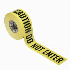 Polyethylene barrier tape with black 'Caution Do Not Enter' legend. 3 inches wide, 1000 feet long. Used to cordon off restricted areas and mark hazards in industrial, construction, and maintenance environments.