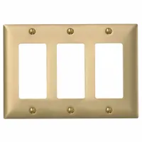 HUBBELL Wall Plate: Decorator-Rocker, 3 Gang, Brass, Std Size (MPN B263)