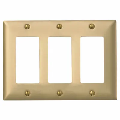 HUBBELL Wall Plate: Decorator-Rocker, 3 Gang, Brass - General Purpose Wall Plates